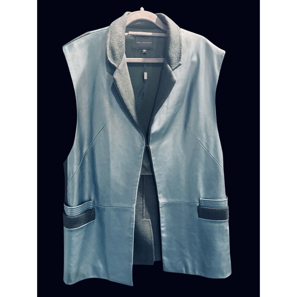 Hotel Particulier Lamb Leather Wool Vest Teal Open Front Italy XXL